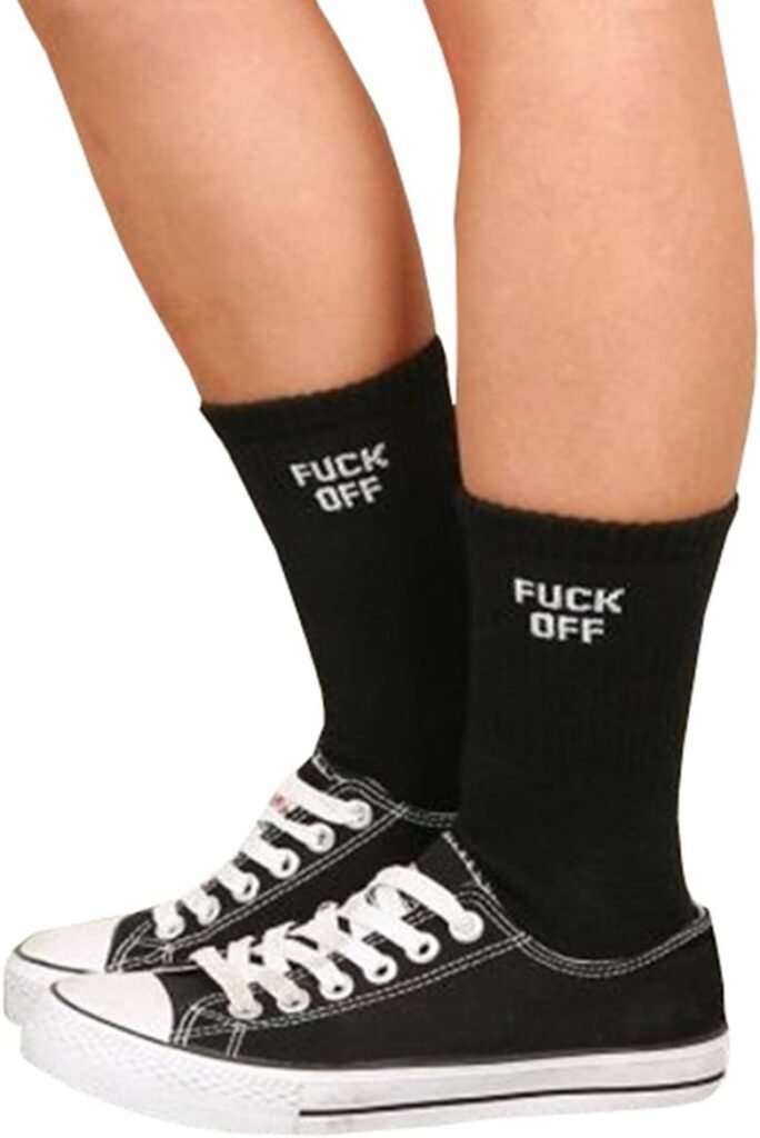Qrupoad Mens Novelty Crew Tube Socks with Funny Sayings Fuck Off Unisex Cotton Socks
