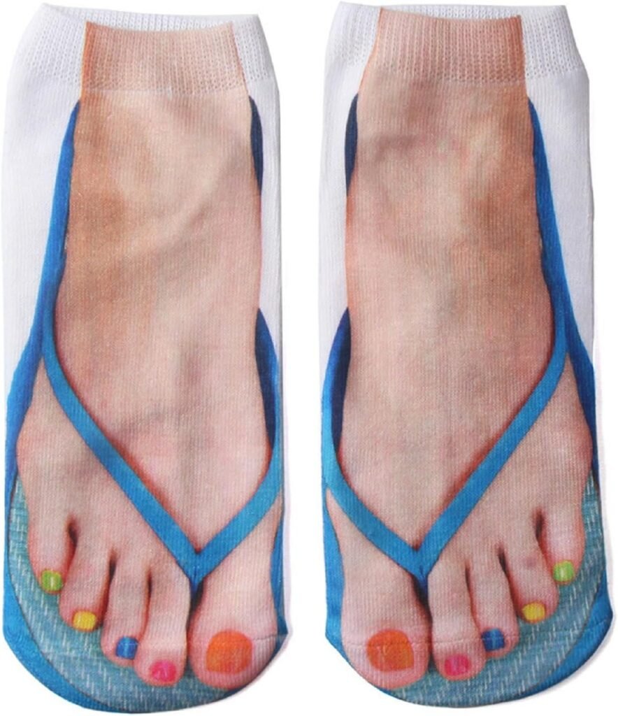 3D Manicure Print Socks Funny Flip Flop Socks 3D Pattern Socks Sandal Socks Low Cut Ankle Silly Socks- A Gag Gift