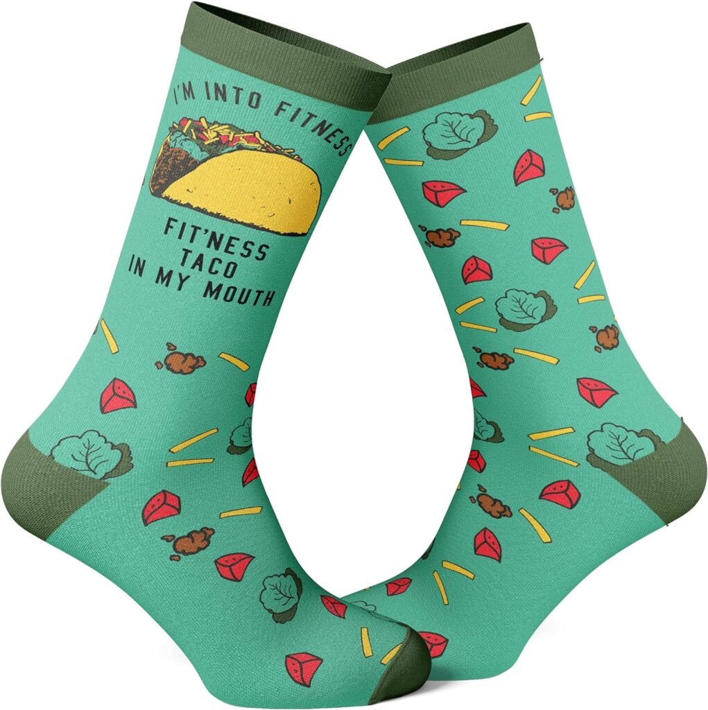 Fitness Taco Sock Funny Cute And Humor Sarcastic Graphic Cool Crazy Footwear (Green)