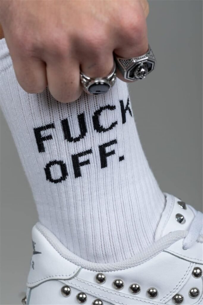 FUCK OFF Swear Word Curse Printed Stockings Crew Socks Funny Men Tube Socks