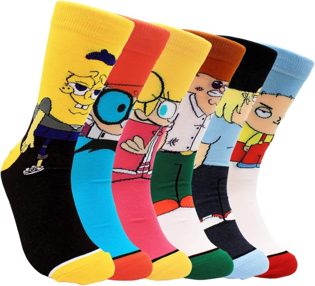 PoiLee Casual Patterned Socks 6 Pairs Cartoon Unisex Dress Crew Socks Novelty Cool Silly Funny Multipack
