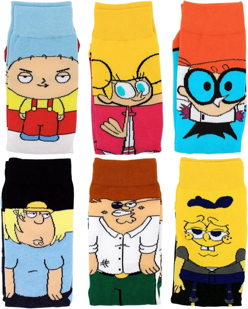 PoiLee Casual Patterned Socks 6 Pairs Cartoon Unisex Dress Crew Socks Novelty Cool Silly Funny Multipack