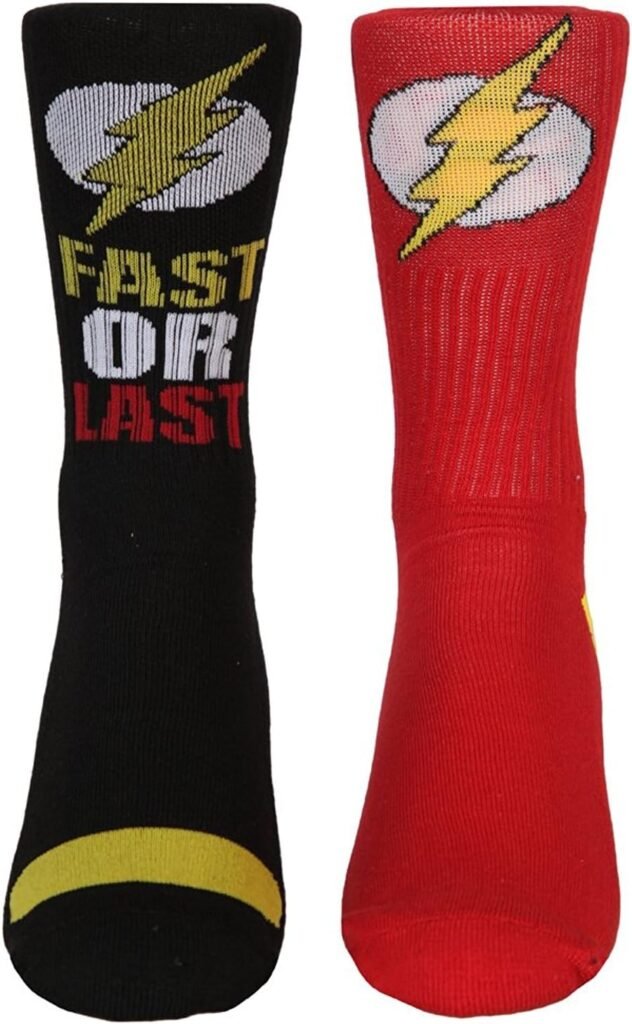 DC Comics Flash Logo Mens Athletic Crew Socks 2 Pair Pack