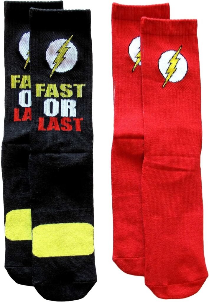 DC Comics Flash Logo Mens Athletic Crew Socks 2 Pair Pack
