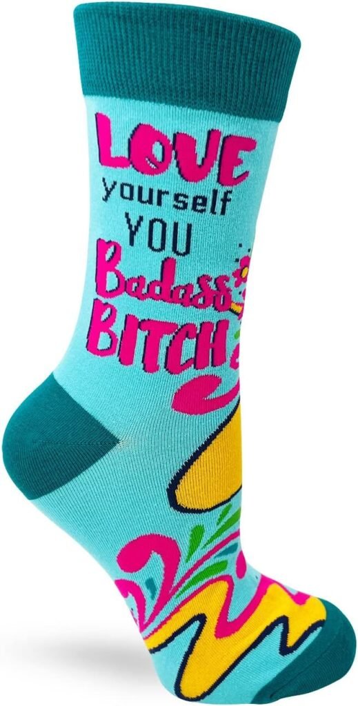 Sassy Womens Novelty Crew Socks Love Yourself You Bad-ss Bitch - 1 Pair, 1 Size Fits Most