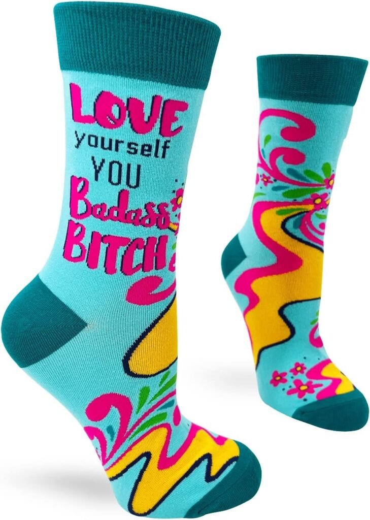 Sassy Womens Novelty Crew Socks Love Yourself You Bad-ss Bitch - 1 Pair, 1 Size Fits Most