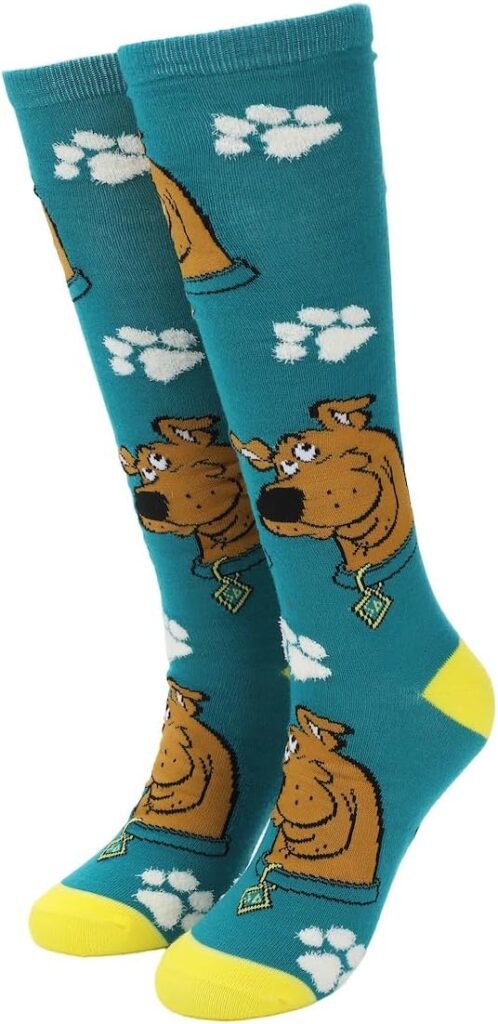 Bioworld Scooby Doo Knit Scooby Heads With Chenille Paws Womens Knee High Socks