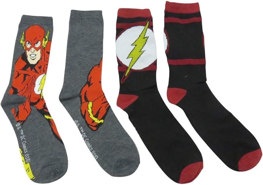 Hyp The Flash DC Comics Mens Running Logo Casual Crew Socks 2 Pack