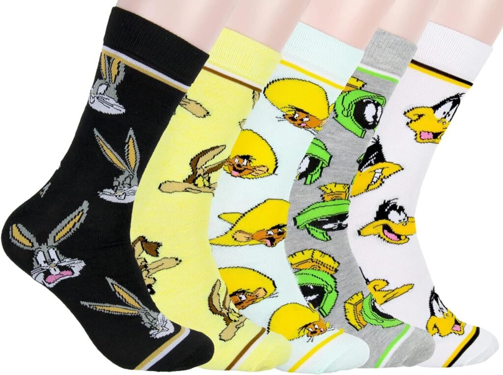 WB Looney Tunes Socks Allover Character Faces 5 Pair Adult Crew Socks
