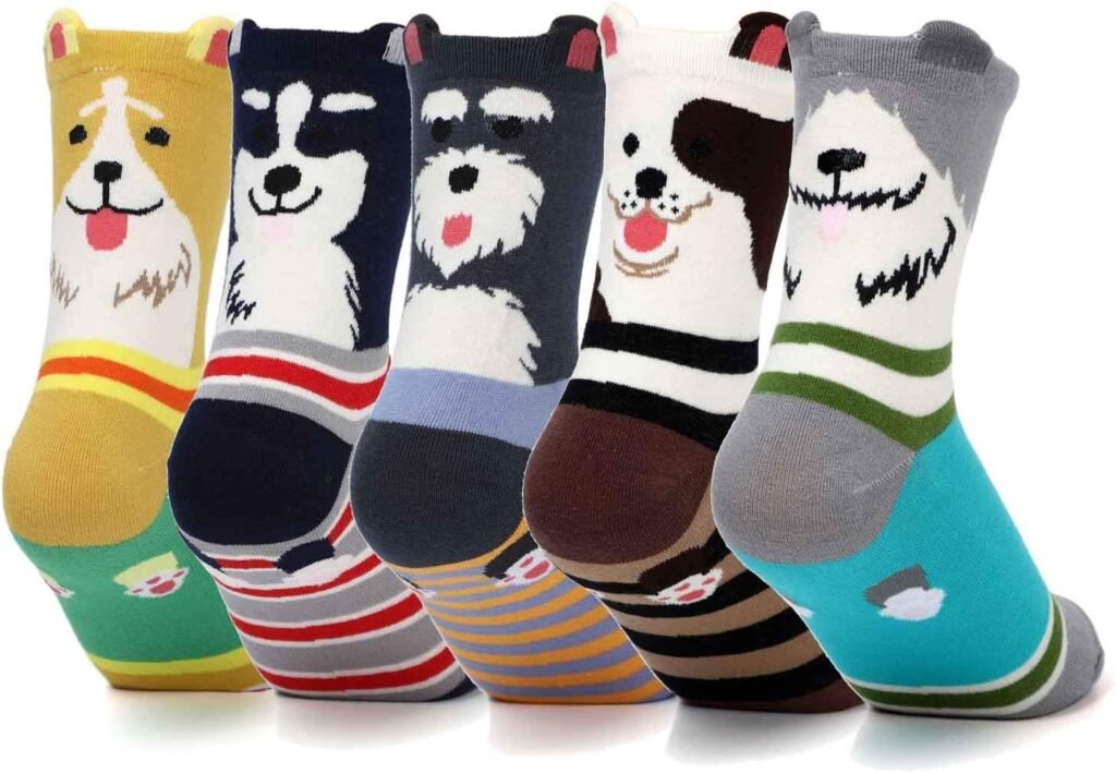 Womens Grils Cute Animal Socks, Dog Cat Socks, Novelty Funny Crew Sock, Animal Gifts for Women Dog and Cat Lovers