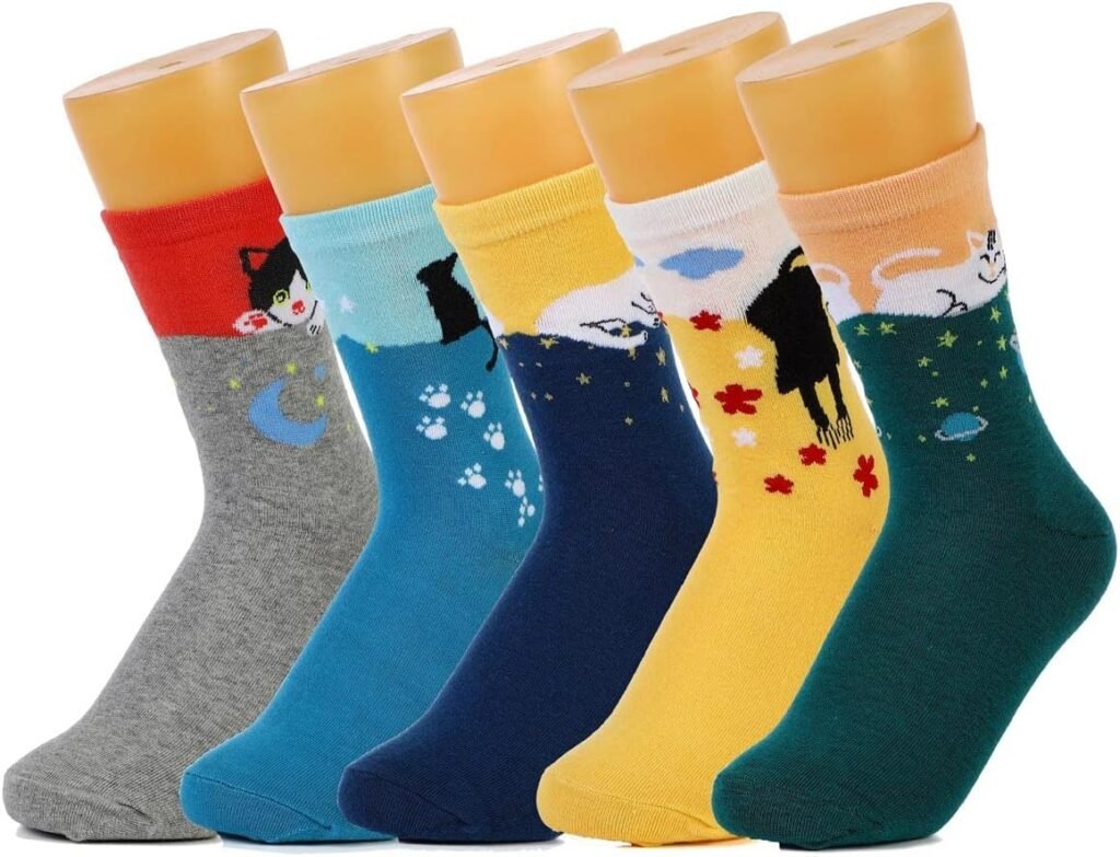 Womens Grils Cute Animal Socks, Dog Cat Socks, Novelty Funny Crew Sock, Animal Gifts for Women Dog and Cat Lovers