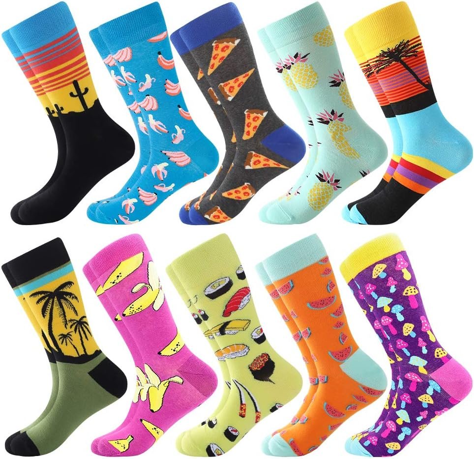 BONANGEL Fun Socks,Funny Socks for Men Novelty Crazy Crew Dress Socks,Cool Cute Food Graphic Animal Socks
