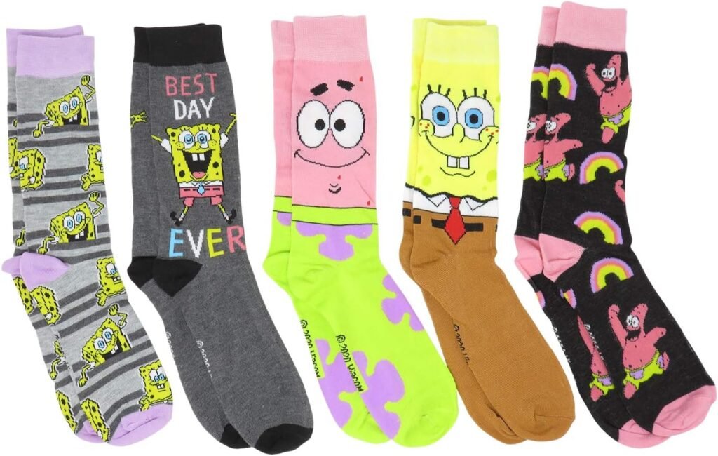 Hyp Spongebob Squarepants Patrick Characters Mens Crew Socks 5 Pair Pack