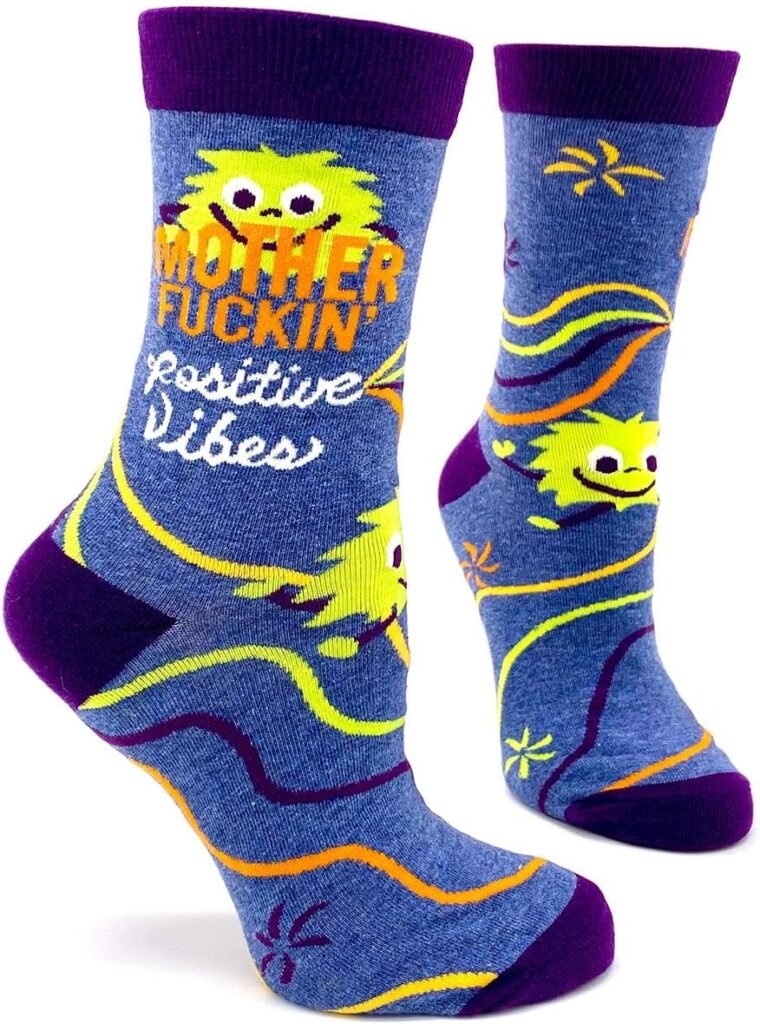 Womens Novelty Crew Socks with Funny Saying - Mother F-ckin Positive Vibes