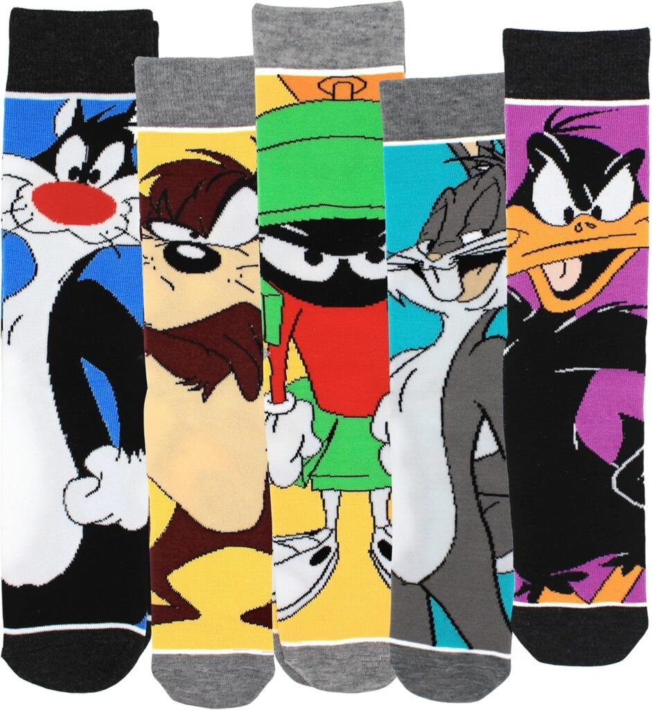 5 Pack Funny Novelty Crazy Cartoon Character Patterned Casual Dress Socks for Men Women