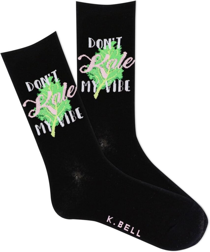 K. Bell Womens Funny Jokes  Wordplay Crew Socks-1 Pairs-Cool  Cute Pop Culture Gifts