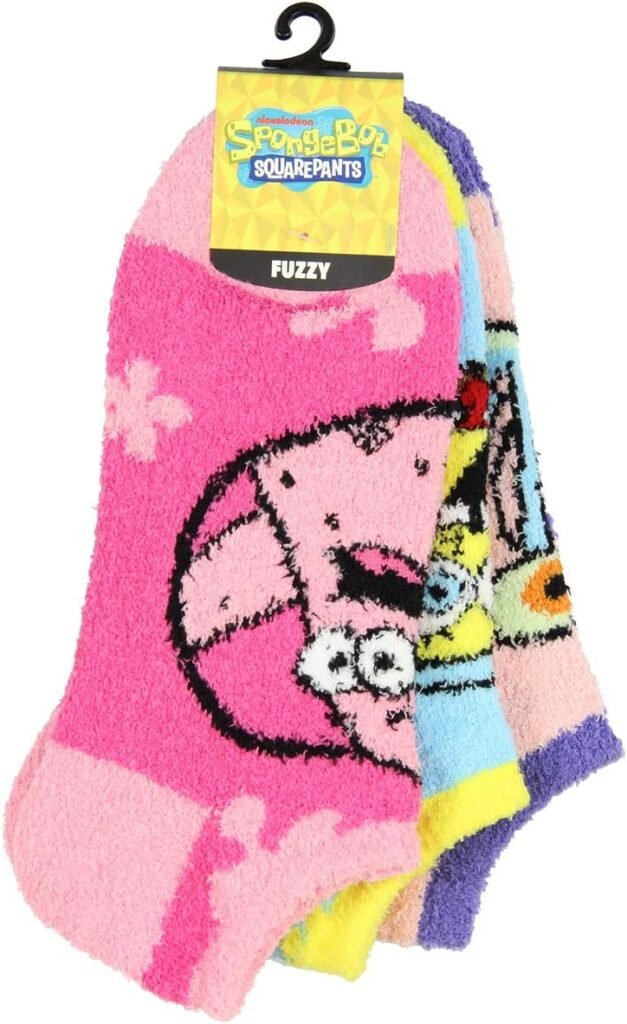 Nickelodeon SpongeBob SquarePants Womens Patrick Gary SpongeBob Character Plush Fuzzy 3 Pack Ankle Socks