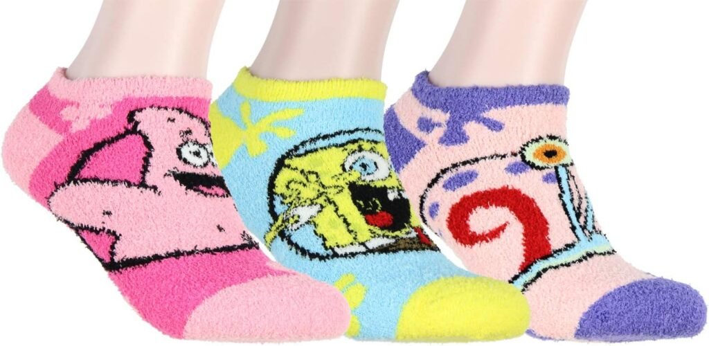 Nickelodeon SpongeBob SquarePants Womens Patrick Gary SpongeBob Character Plush Fuzzy 3 Pack Ankle Socks