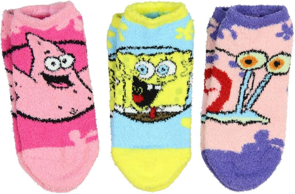 Nickelodeon SpongeBob SquarePants Womens Patrick Gary SpongeBob Character Plush Fuzzy 3 Pack Ankle Socks